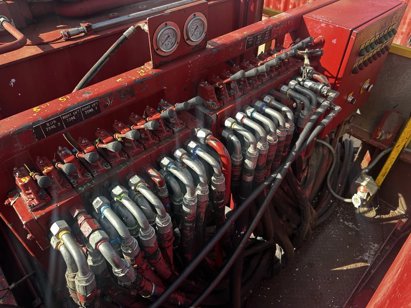 Hydraulic valve bank on the Schramm TXD500 drilling rig