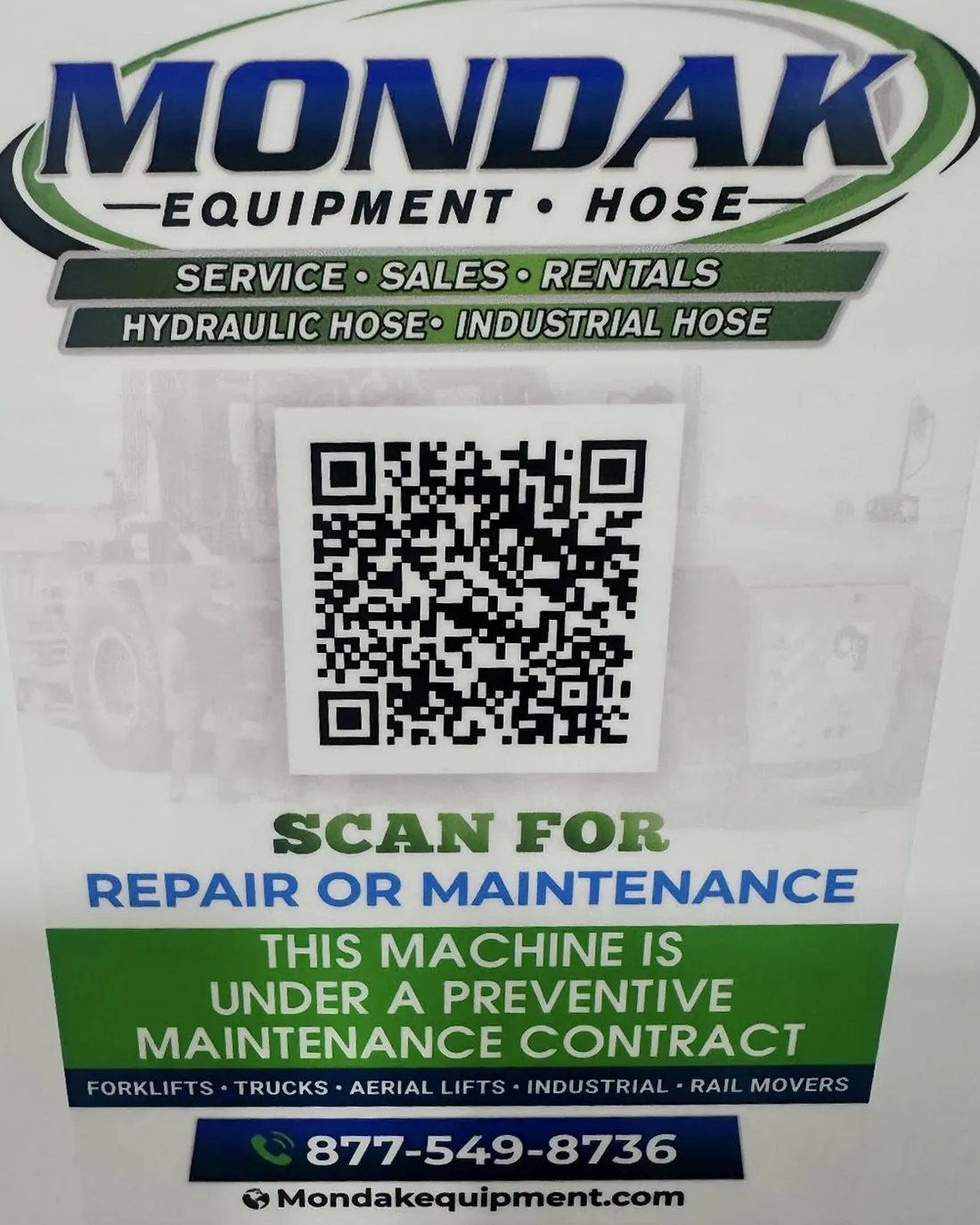 Mondak equipment QR tag for repair and maintenance requests